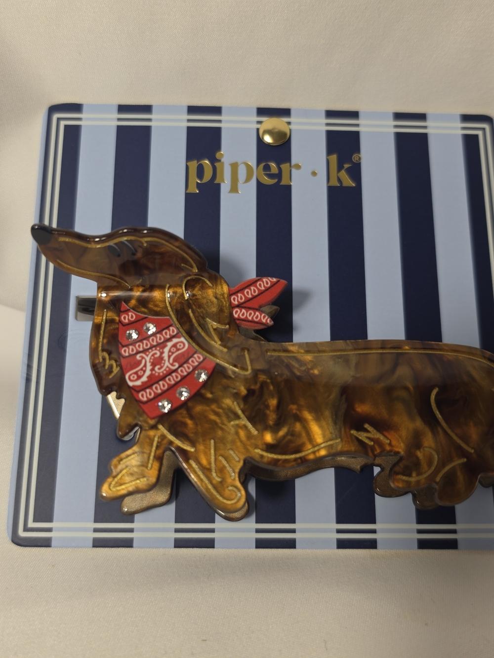 Piper K Dachshund Hair Claw Clip Brown Tortoiseshell Wiener Dog Bandana New